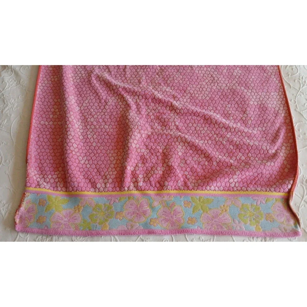 VTG Terrisol Karsten Beach Towel India Pastel Colors Beach  Hibiscus Flower Pink